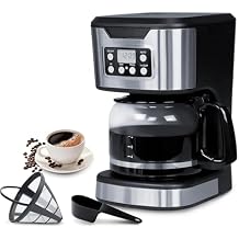 Programmable Coffee Maker 12 Cup Brew & Drip coffee machine, Fully Automatic, 1-4 Cup Setting, Stainless Steel,Keep- Warm Function, Household, Home and Office,Black