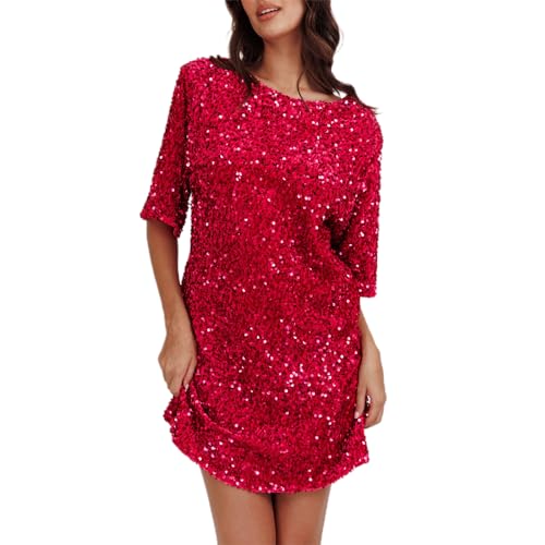 YILEEGOO Damen Pailletten Kleid Casual Lose...