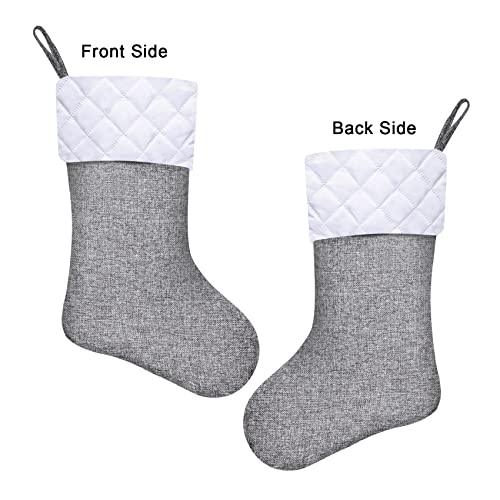 Elegantpark Christmas Stockings 3 Pack Burlap Christmas Stockings With Quilted Cotton Cuff Large Grey Stockings Xmas Party Holiday Fireplace Hanging Christmas Decoration Gifts For Family Kids #TOP4