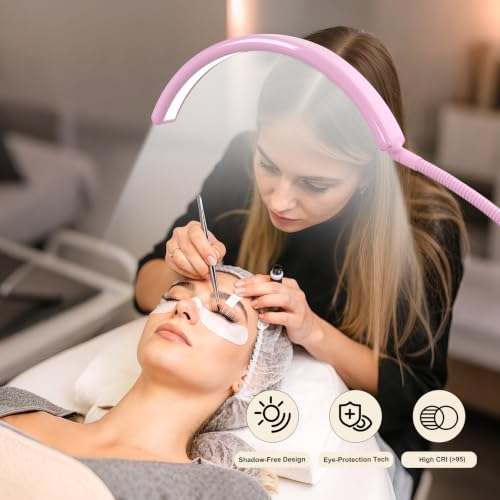 Image of Half Moon Lash Light for Estheticians, LED Lamp for Eyelash Extensions, Nail Tech, Tattoo, Eye Caring Floor Reading Light for Study, Work & Crafts, Adjustable Color Temperatures & Brightness (Pink)