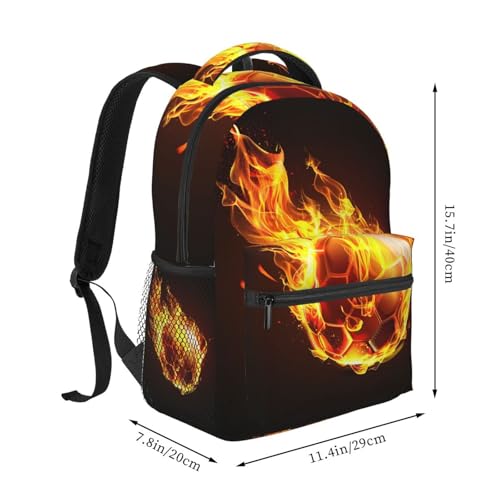 Flames Soccer Football Backpack Large Capacity Lightweight Casual Travel Sports Backpack 11.4X7.8X15.7 inch2