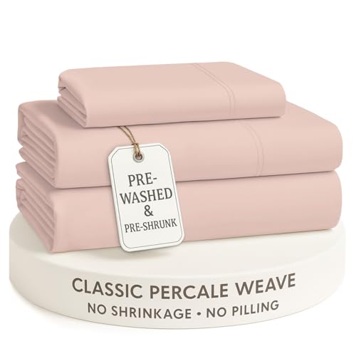 Lane Linen Twin XL Bed Set, Long-Staple Cotton Percale, Sepia Rose