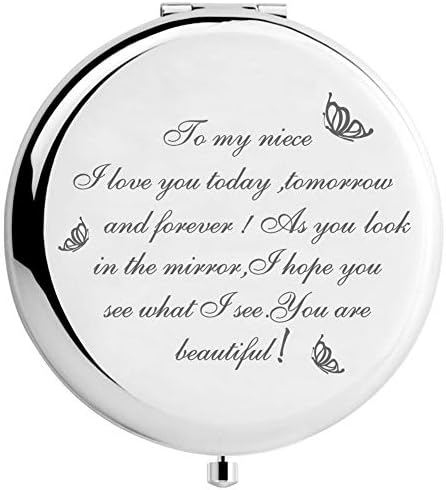NC easycozy Niece Gifts from Aunt Uncle, Travel Pocket Cosmetic Engraved Compact Makeup Mirror for Niece Birthday Christmas Graduation Cosmetic Mirror Gifts (Sliver)