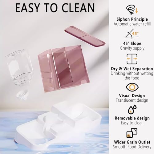 kathson Gravity Cat Food and Water Dispenser Automatic Dog Feeder Waterer 2 in 1 Auto Pet Food and Water Bowl Set Self Feeding for Puppy Kitten，Pink - Thumbnail 7