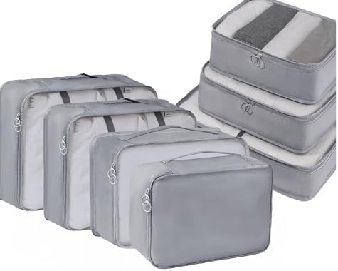 Packing Cubes Travel Organizer Cubes, 7 Set Packing Bags for Travel, Luggage Organiser Clothing Sorting Bags for Suitcases,Travel Pouches Accessories Organizers (Beige) 8