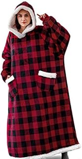 IvyH Hoodie Blanket, Long Wearable Blanket with Pockets Fluffy Flannel Sherpa TV Blanket Sweatshirt Winter Robe One Size Fits Men Women Adult