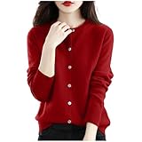 Cashmere Cardigans for Women Trendy Classic Solid Long Sleeve Round Neck Knitted Button Down Cardigan Sweaters Red XL Plus Size Cardigan for Women