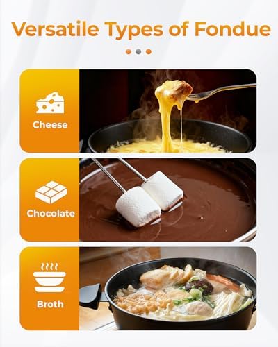Saenchue 3-Quart Electric Fondue Pot Set – Stainless Steel Fondue Pot with 8 Color-Coded Forks, 3-Mode Adjustable Temperature Control for Cheese, Chocolate, Oil, and Hotpot, Model FD-10B — view 6
