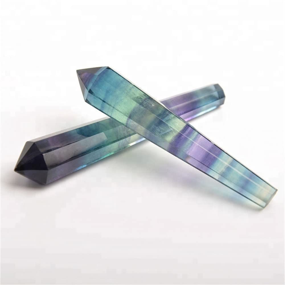 Natürlicher Regenbogen-Fluorit-Quarz-Kristall-Pendel-Stein-Punkt-Zauberstab 60MM 1PC Schöner natürlicher Kristallstein Voller Textur