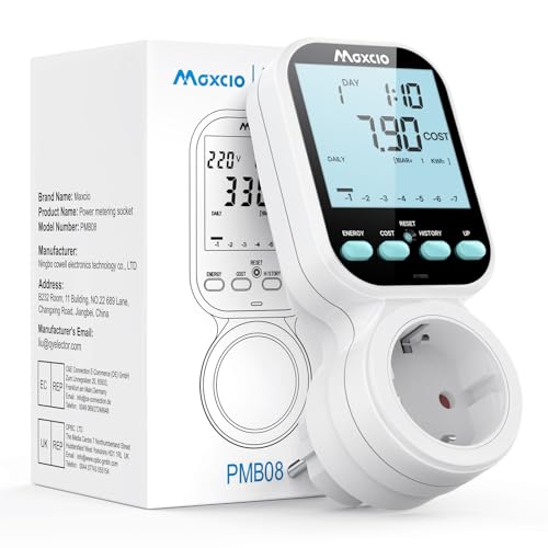 Maxcio Medidor de Consumo de Energía, enchufe de ahorro energético con pantalla LCD retroiluminada, 7 Modos Medidor de Consumo Electrico con Protección contra Sobrecarga, Nuevo Estilo
