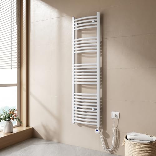 EMKE Radiador Toallero Eléctrico para Baño,140 x 40 cm, Secatoallas eléctrico con termostato, 500 vatios (Blanco),Toallero Electrico Baño