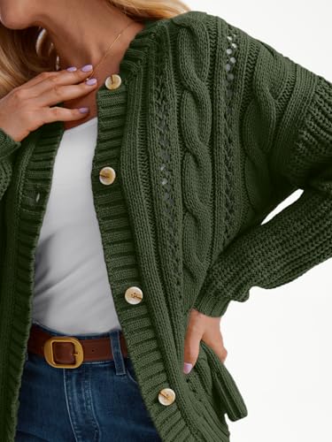 Image of LILLUSORY Women Cable Knit Cardigan Sweaters Cotton Button Up Chunky Outfit | Crochet, Open Front, Cozy Knit, Oversized, Trendy Fall Outfits, Winter Clothes, 2026 Outerwear