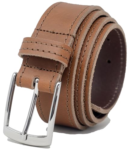 Ashford Ridge Made in England 34mm Full Leather Edge Stitched Belt with Classic Buckle - Tan Medium