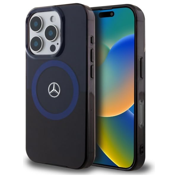 CG Mobile Mercedes MEHMP16X23HBIKV Coque pour iPhone 16 Pro Max 6,9" Noir Bleu Licence Produit MB Double Layer Bicolore Compatible avec MagSafe