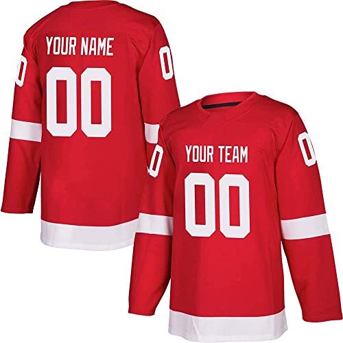 Custom Red Hockey Jerseys for Men Women Youth Personalized Printed or Sewing Team Name Number Fans Gift (1_All White)