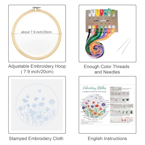 Image of Louise Maelys Embroidery Kits for Beginners,Cross Stitch Kit for Adults,DIY Needlepoint with Daisy Flowers Pattern