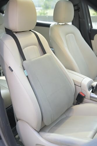 Image of Car Seat Back Cushion with Memory Foam Lumbar Support, Ergonomic Pillow for Back Pain Relief & Spine Alignment, Ideal for Long Drives, Daily Commutes & Office Chairs - Fits All Car Seats (Grey)