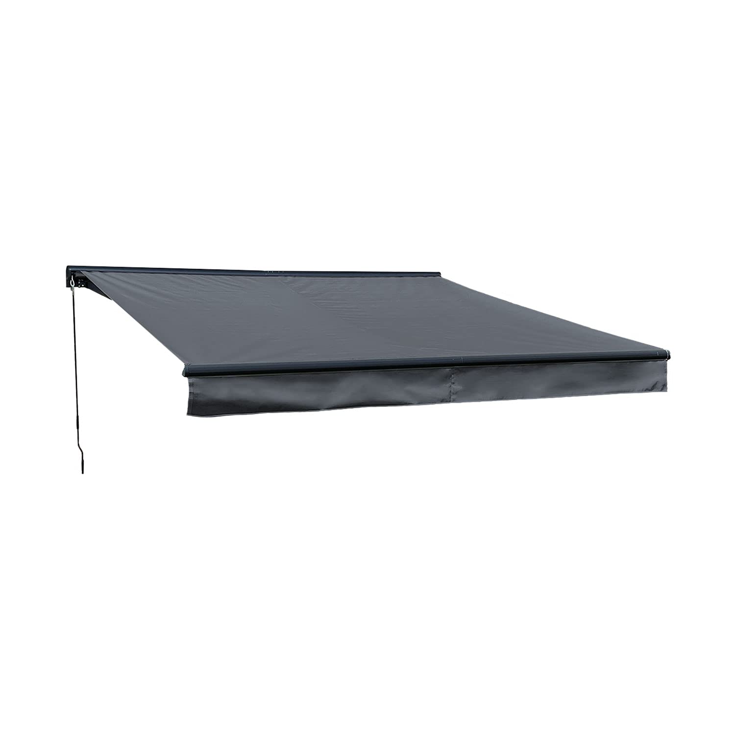 Store banne Saule 3,5x3m avec semi-coffre anthracite et structure grise pour terrasse
