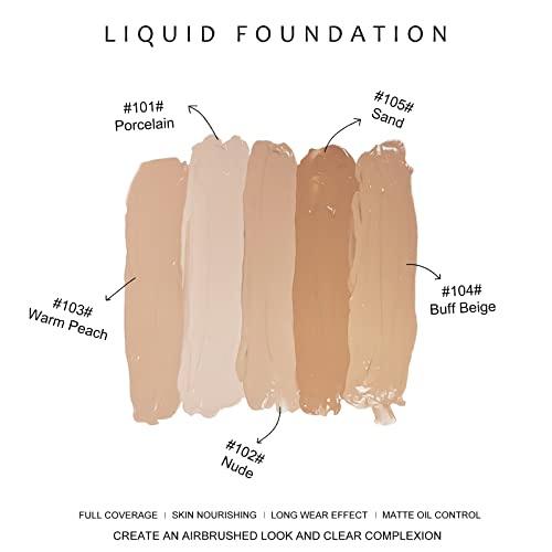 Kyda Matte Liquid Foundation, Full Coverage Concealer Foundation Cream, Oil Control Long Wear Lightweight Foundation Makeup-105 Sand #TOP3