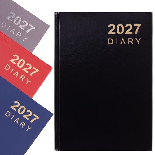 2027 Diary A5 Week to View - Hardback Planner with Ribbon Bookmark - Runs January to December 2027, Weekly Organiser for Home Office School (Black)