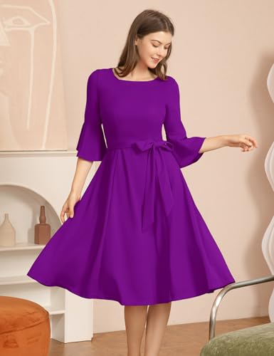 Image of HomRain Women's Church Dresses Modest Bell Sleeve Wedding Guest Cocktail Tea Party Vintage Evening Dress