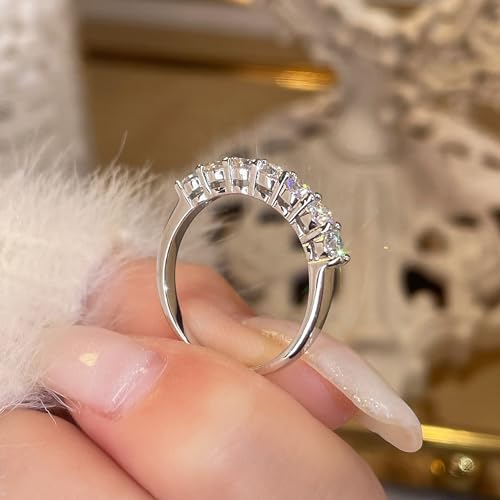 7 Stone Premium Moissanite Women's Eternity Ring, 7 * 0.1ct Round Cut Gemstones 925 Sterling Silver Plated 18K White Gold Promise Anniversary Stackable Ring3