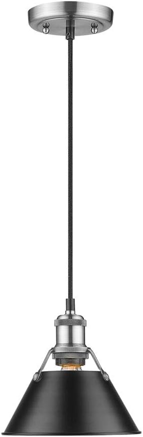 Golden Lighting 3306-S PW-BLK Orwell Mini Pendant, Pewter with Black Shade- Pendant Lighting, Pendant Light, Ceiling Light, Ceiling Light Fixture, Pendant Lights Kitchen Island,