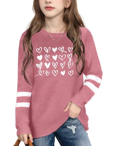 Image of Ithalt Kids Valentine Shirt Girls Valentines Shirts Cute Heart Graphic Long Sleeve Tee Tops 4-14y