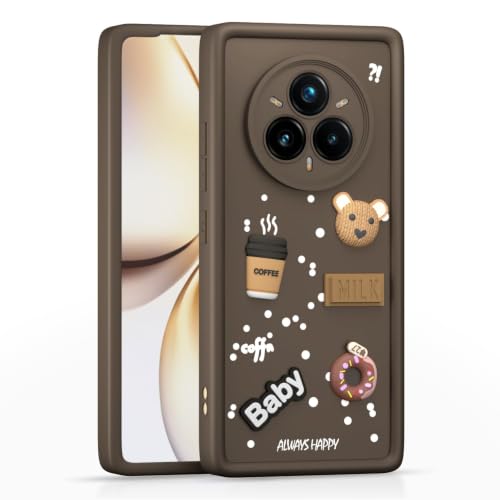Image of Bintage Cute Fun Taddy Cartoon 3D Ball Bear Milk Donut Coffee Cup Silicon Case Full Body & Camera Protection Back Cover Compatible for Realme 14 Pro 5G - Brown