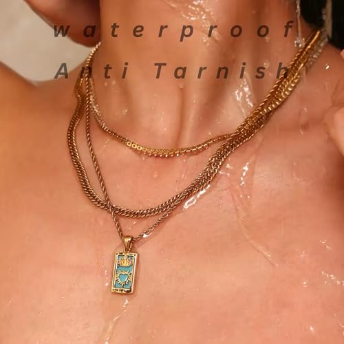 LUVA Tarot Card Pendant Necklace - 18K Gold Plated Stainless Steel - Enamel CZ Stone Tarot Deck Charms - Mystic Jewelry - Zodiac & Spiritual Gift - Waterproof, Anti Tarnish3