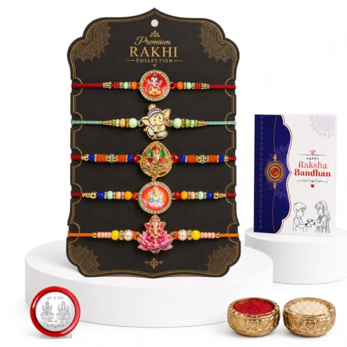Image of Oblivion Rakhi For Brother - Elegant Stylish God Designer Rakhi with Beads and Silver Colour Pooja Coin, Tilak Set & Greeting Card - Traditional Raksha Bandhan Combo for Bhai
