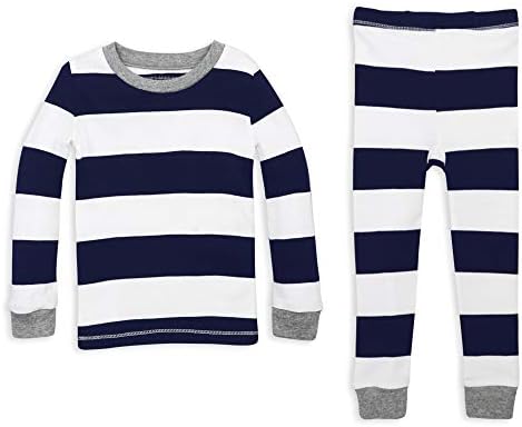 Burt's Bees Baby baby boys Pajamas, 2-piece Pj Set, 100% Organic Cotton (12 Mo-7 Yrs) and Toddler Pajama Bottoms, Midnight Rugby Stripe, 3T US