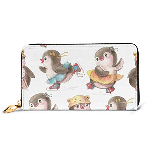 Preisvergleich Produktbild JHGFG Mode Handtasche Reißverschluss Brieftasche Muster Süße Pinguine auf Schlittschuhen Telefon Kupplung Geldbörse Abendkupplung Blockieren Leder Brieftasche Multi Card Organizer