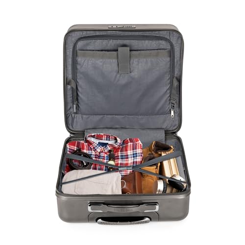 Image of Dusky Hard Top Trolley Bag 45cm with 15.4 inch Padded Laptop Compartment, 3 Dial Lock, Spinner Wheels, Cabin Size Lightweight Overnighter Travel Luggage Suitcase (Grey)