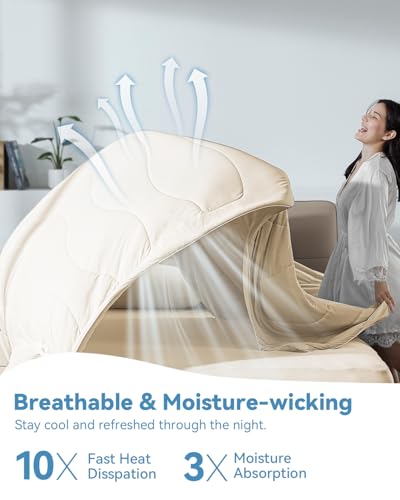 Bedtter® Luxe Cooling Comforter King, Cooling Blanket for Hot Sleepers, Q-Max>0.46 Sorona and Tencel Filling, Double-Sided Cold Breathable Lightweight Blanket, 106"x90", Ivory