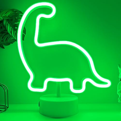 Image of Dinosaur Neon Sign - LED Light USB or Battery Operated - Fun Classroom Decor for Boys Bedroom - Green LED Lights for Kids Table Decoration