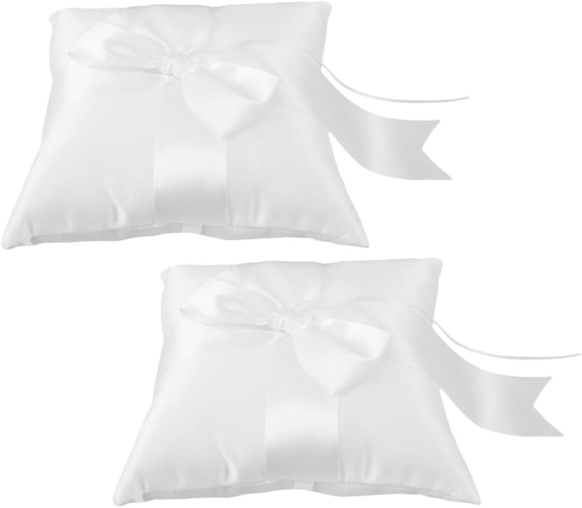 2pcs Wedding Ring Pillow Holder Bowknot Design Secure Cushion for Ceremony Lightweight Fabric for Brides Grooms Anniversary Engagement Party Favors