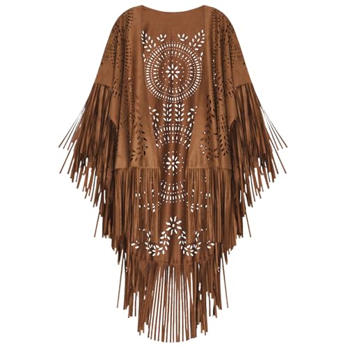 HGps8w Women's Western Faux Suede Shawls and Wraps, Vintage Hollow Long Tassels Stole Shrug Cape Scarf