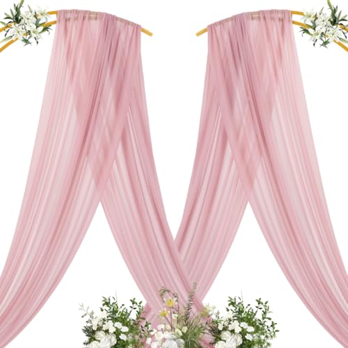 Image of MLMC Dusty Rose Wedding Arch Draping Fabric 4 Panels 29 inch x 20 FT Extra Long Gauze Drapes Sheer Backdrop Curtains 6.6 Yards Outdoor Drapery Panels for Wedding Ceremony Party Ceiling Decoration