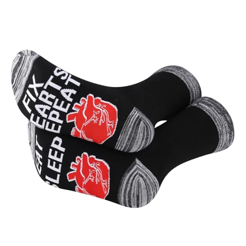 G2TUP 2 Pairs Heart Doctor Gift Eat Sleep Fix Hearts Repeat Gifts Cardiology Socks Gift Cotton Socks