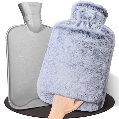 HAOCEE Bouillotte Eau Chaude,2L Grande Bouillotte Moelleuse, Bouillottes Avec Poche Kangourou, Bouillotte Chaude Chauffe Main/Ventre/Cou, Bouillote Antifuite (Bleu)