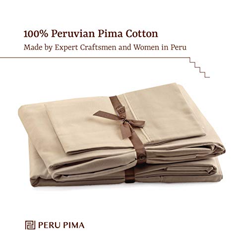 Peru Pima - Temperature Regulating - 600 Thread Count Sateen - 100% Peruvian Pima Cotton - Full Bed Sheet Set, Latte #TOP2