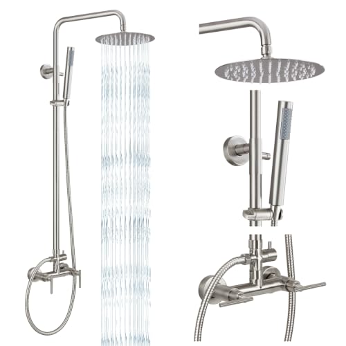 gotonovo Exposed Outdoor Shower Kit SUS304, Brushed Nickel, Lever Handle by gotonovo - Used condition - US$129.11