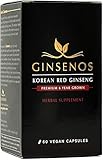 Ginsenos Korean Red Panax Ginseng 1700mg - 60 Vegan Capsules - Extra Strength Whole Root 6 Year...