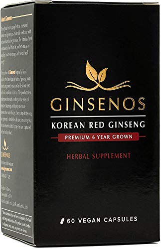 Ginsenos Korean Red Panax Ginseng 1700mg - 60 Vegan Capsules - Extra Strength Whole Root 6 Year Ginseng Pills - Natural Energy, Performance, Memory for Men and Women