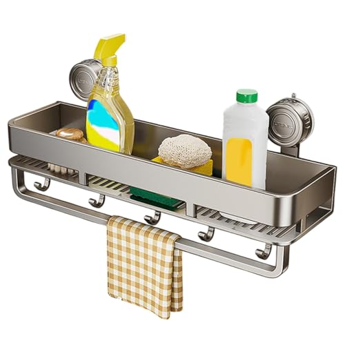 Rack de ducha, estante de ducha, estante de ducha, estante de organización de pared, organizador de ducha con con soporte para champú de 5 ganchos para baño y cocina