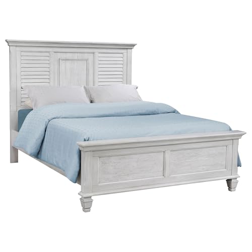 Coaster Home Furnishings Franco Farmhouse 4-Piece Bedroom Set Queen Size Panel Bed Frame 57-inch Headboard Distressed White 205331Q-S4