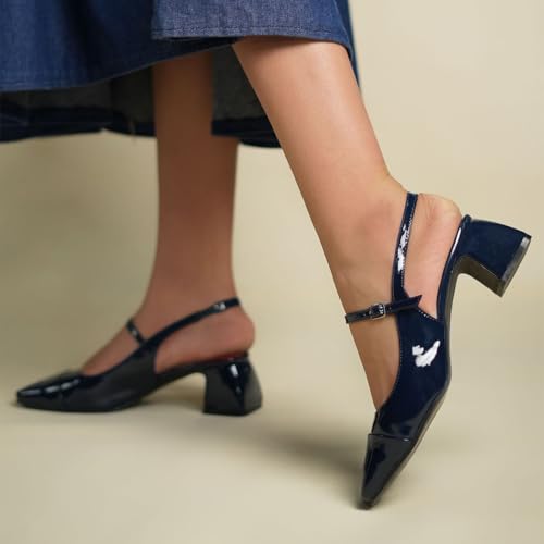 Image of Theater Women Twiggy Mary Jane Block Heel Sandals with Square Toe and Adjustable Buckle Slingback | Cushioned Comfort for Office & Formal Wear