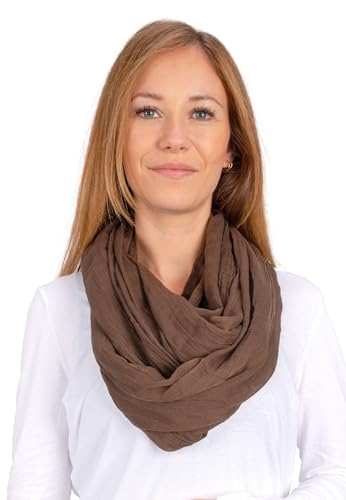 Weicher und leichter Damen Loop Schal Uni Farben Rundschal Ganzjahres Schal Schlauchschal Accessoires - Carina (P7 braun)