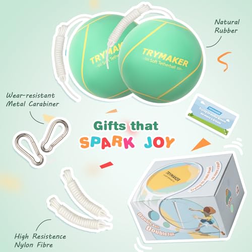 Trymaker Tetherball Ball and Rope, 2 Set in 1 Tether Balls and Rope Set, Replacement Tetherball for Adult Green Backyard Outdoors